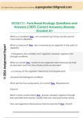 ECOL111- Functional Ecology Questions and  Answers &lpar;100&percnt; Correct Answers&rpar; Already  Graded A&plus; 