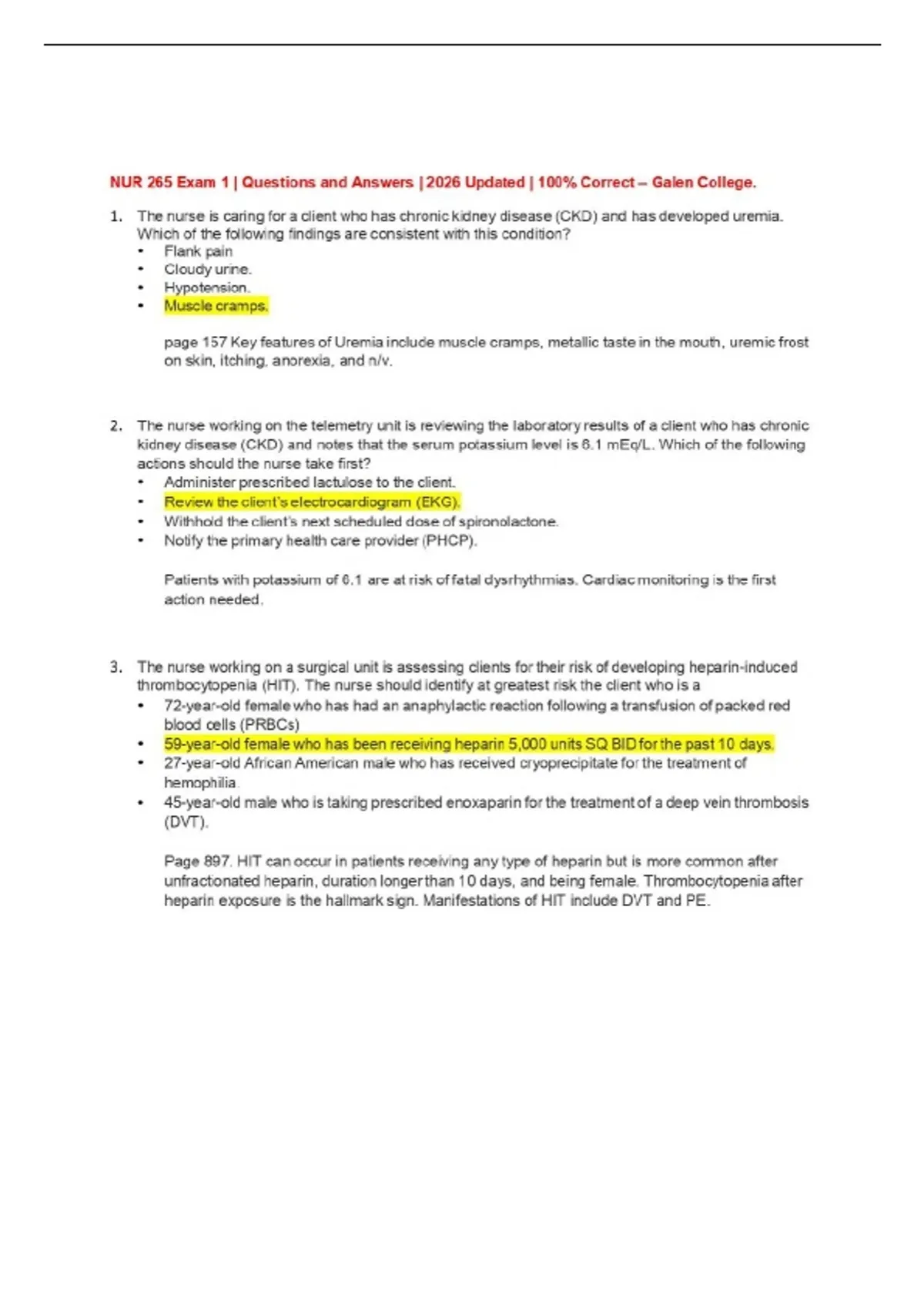 NUR 265 Exam 1 | Questions and Answers | 2026 Updated | 100% Correct ...