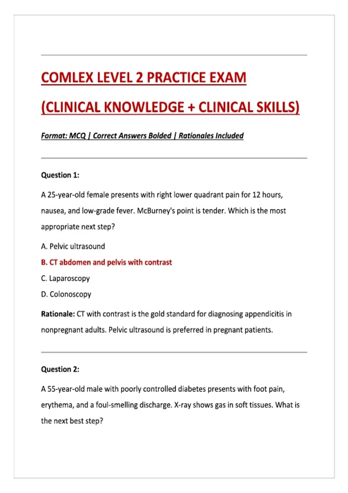 COMLEX LEVEL 2 PRACTICE EXAM (CLINICAL KNOWLEDGE + CLINICAL SKILLS ...