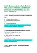 Certified Environmental Remediation Technician  Exam Practice Questions And Correct Answers  &lpar;Verified Answers&rpar; Plus Rationales 2026 Q&A &vert;  Instant Download Pdf