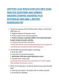 CERTIFIED LEAD RENOVATOR &lpar;EPA RRP&rpar; EXAM  PRACTICE QUESTIONS AND CORRECT  ANSWERS &lpar;VERIFIED ANSWERS&rpar; PLUS  RATIONALES 2026 Q&A &vert; INSTANT  DOWNLOAD PDF 