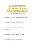 RAC-Drugs Exam &lpar;Summer  2026&rpar; Questions and Answers  2026&sol;2027 &vert;Already Graded A&plus;&vert;  Verified and Updated