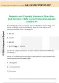 Property and Casualty Insurance Questions  and Answers &lpar;100&percnt; Correct Answers&rpar; Already  Graded A&plus;
