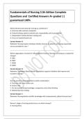 Fundamentals of Nursing 11th Edition Complete Questions and  Certified Answers A&plus; graded &vert;&vert; guaranteed 100&percnt;