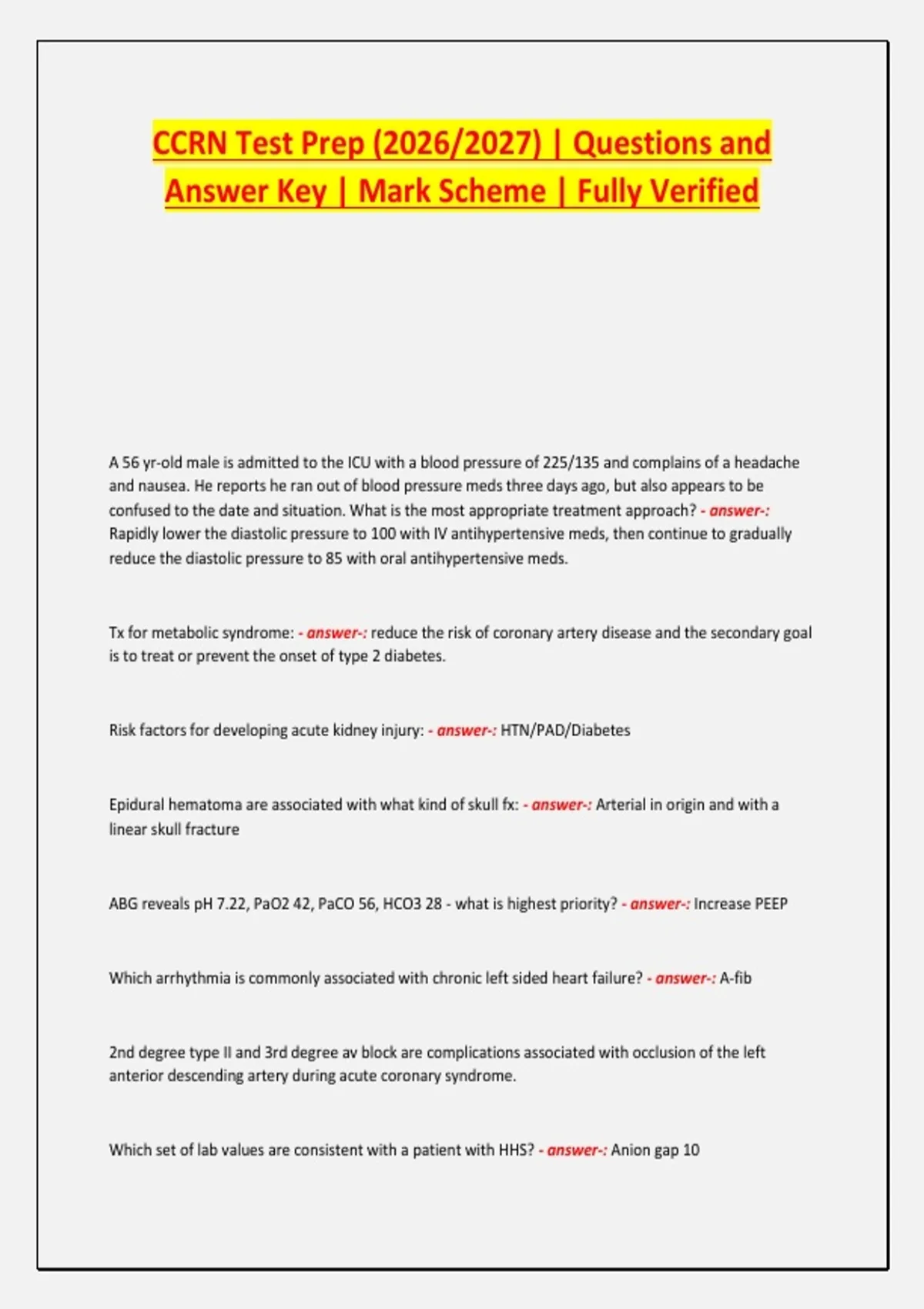 Ccrn Test Sections CCRN Test Prep (2026/2027) | Questions and Answer Key | Mark Scheme ...
