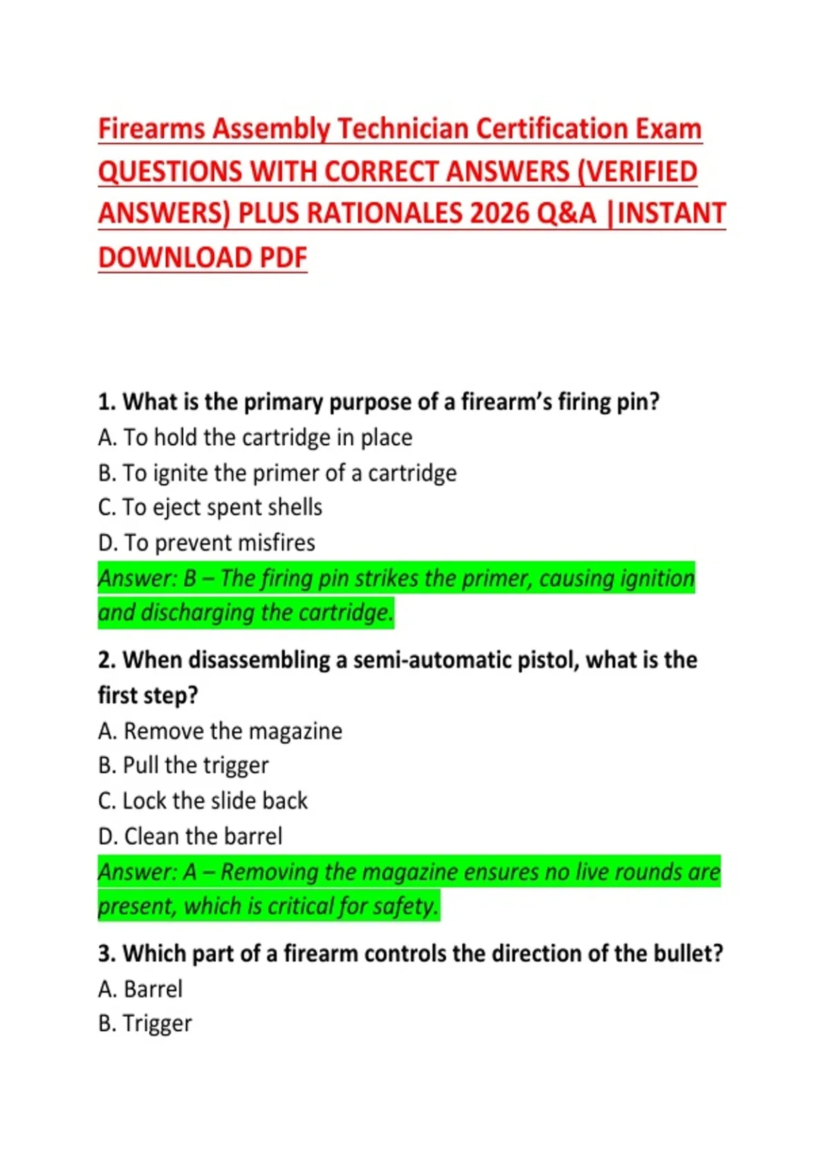 Firearms Assembly Technician Certification Exam: Questions & Answers ...