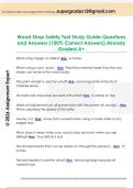 Wood Shop Safety Test Study Guide Questions  and Answers &lpar;100&percnt; Correct Answers&rpar; Already  Graded A&plus; 