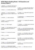 HOSA Medical Spelling Words 1-100 Questions and Answers Rated A