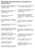 HOSA Dental Terminology Practice Test Questions and Answers Rated A