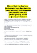 Missouri State Nursing Home Administrator Exam Questions with Correct Solutions&vert;&vert;100&percnt; Guaranteed Pass&vert;&vert;Updated 2026&sol;2027 Syllabus&vert;&vert;Already Graded A&plus;&vert;&vert;<<Newest Version>>