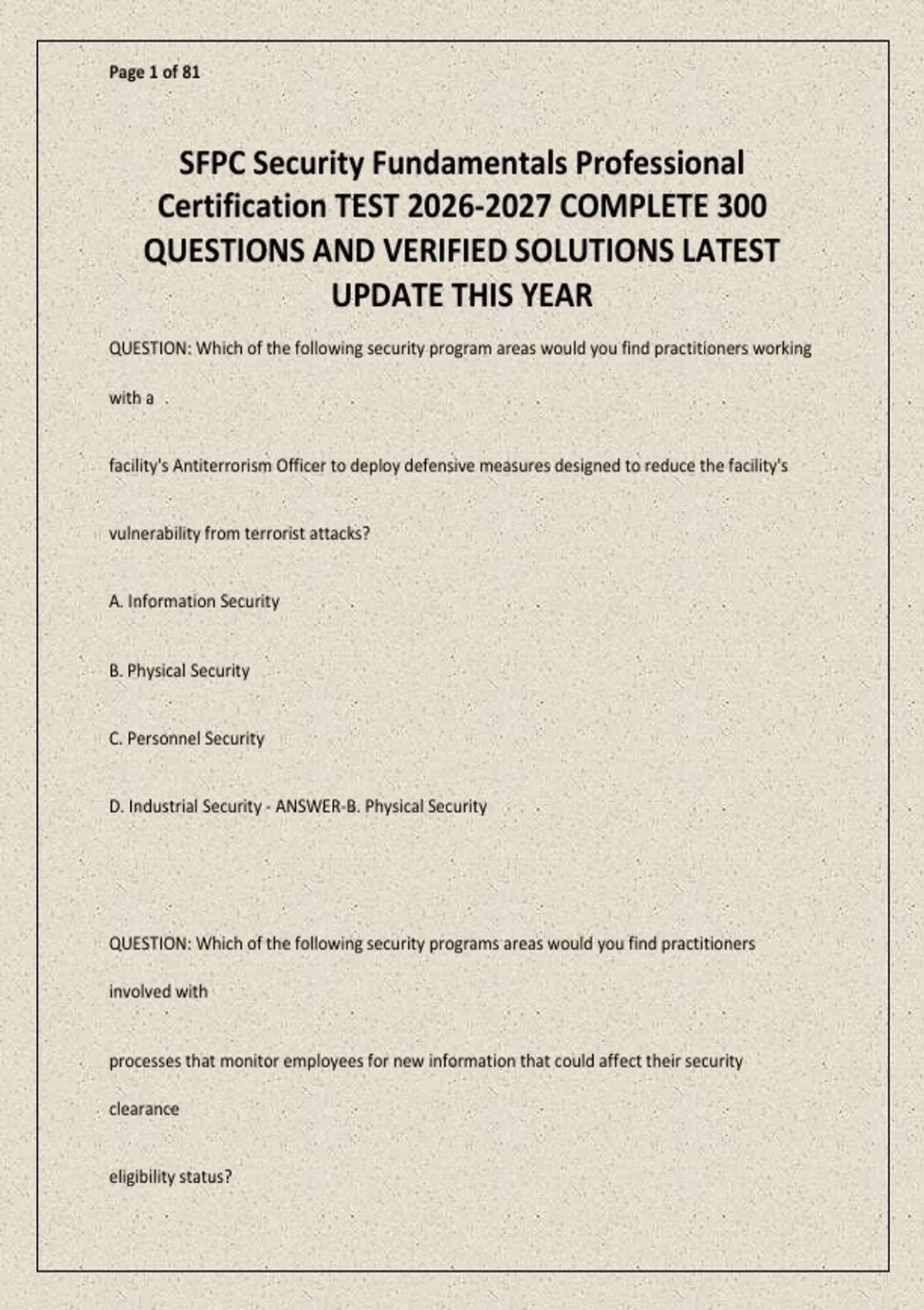 SFPC Security Fundamentals Professional Certification TEST COMPLETE 300 ...