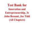 Test Bank for Innovation and Entrepreneurship &lpar;3rd Edition&rpar; by Bessant & Tidd