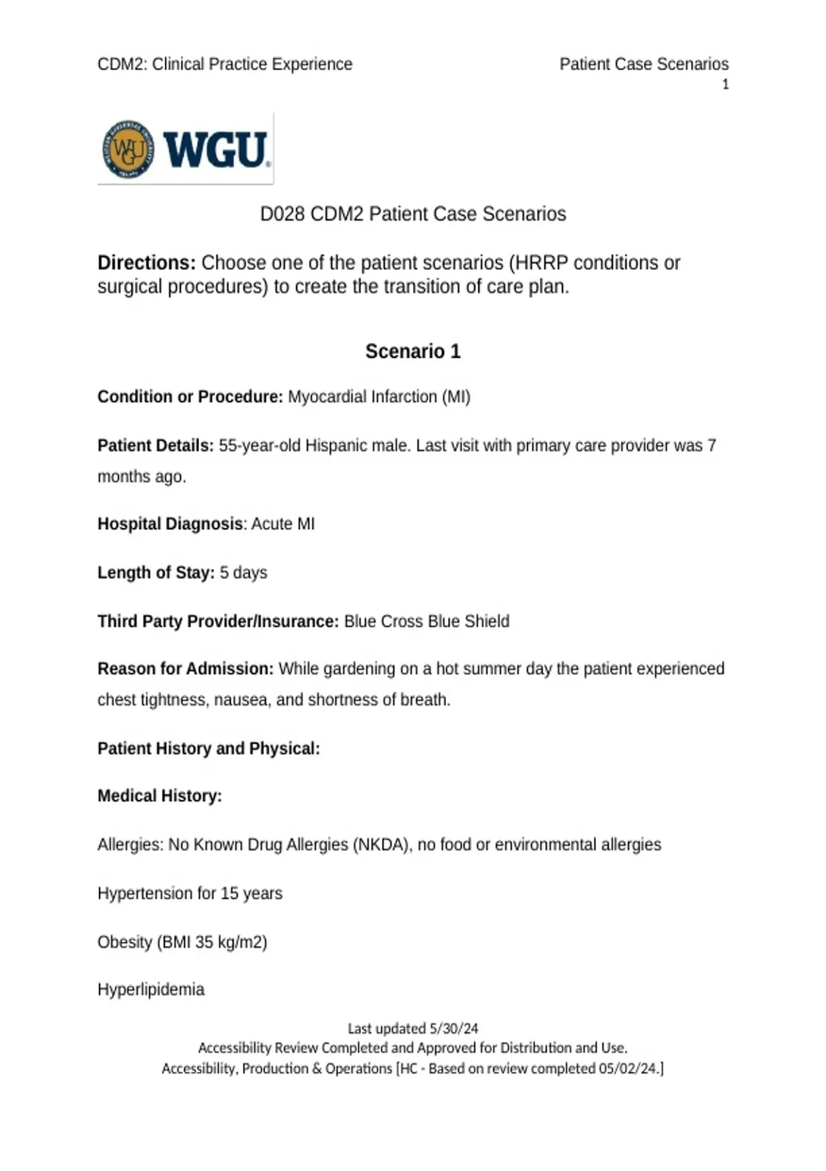 WGU D028 CDM2 Patient Case Scenarios | CDM2: Clinical Practice ...