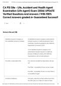 CA PSI Site - Life&comma; Accident and Health Agent Examination &lpar;Life Agent&rpar; Exam &lpar;2026&rpar; UPDATE Verified Questions And Answers &vert; With 100&percnt; Correct Answers graded A&plus; Guaranteed Success&excl;&excl;