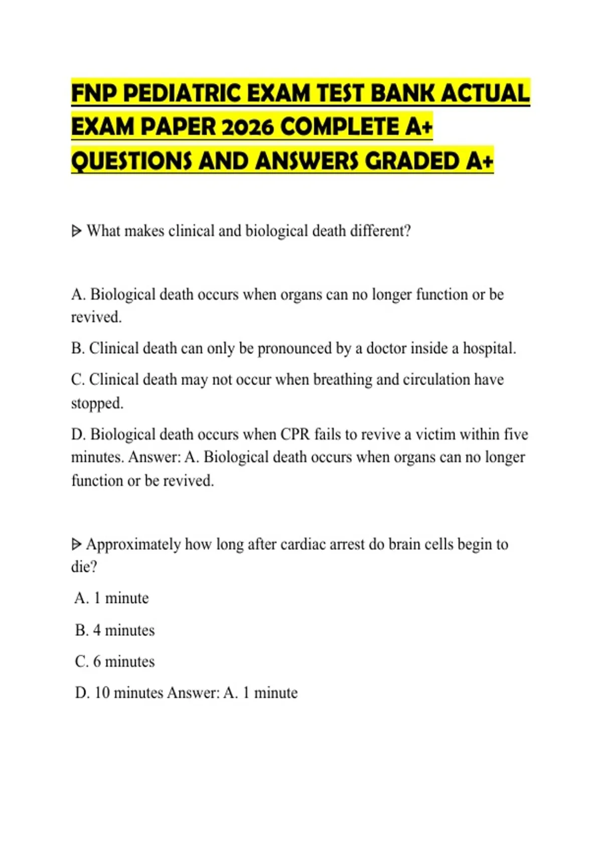 FNP PEDIATRIC EXAM TEST BANK ACTUAL EXAM PAPER 2026 COMPLETE A+ ...