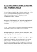 FOOD HANDLERS REVIEW FINAL STUDY GUIDE 2026 PRACTICE MATERIALS