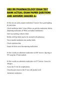 HESI RN PHARMACOLOGY EXAM TEST BANK ACTUAL EXAM PAPER QUESTIONS AND ANSWERS GRADED A