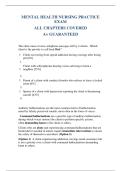 MENTAL HEALTH NURSING PRACTICE EXAM ALL CHAPTERS COVERED A&plus; GUARANTEED