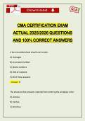 CMA CERTIFICATION EXAM ACTUAL 2026 QUESTIONS AND 100&percnt; CORRECT ANSWERS