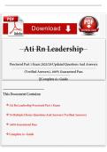 ATI RN Leadership Proctored Part 1 Exam 2025&sol;2026 &vert; Updated Questions & Verified Answers &vert; 100&percnt; Guaranteed Pass &vert; Complete A&plus; Guide