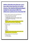 Additive Manufacturing Operator Level I Exam With Actual Questions & Verified Answers&comma; Plus Explained Rationales&sol;Expert Verified For Guaranteed 100&percnt; Pass 2026&sol;Latest Update&sol;Instant Download Pdf