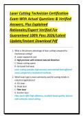 Laser Cutting Technician Certification Exam With Actual Questions & Verified Answers&comma; Plus Explained Rationales&sol;Expert Verified For Guaranteed 100&percnt; Pass 2026&sol;Latest Update&sol;Instant Download Pdf