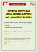 SNAPDOCS - NOTARY QUIZ ACTUAL 2026 QUESTIONS AND 100&percnt; CORRECT ANSWERS