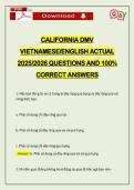CALIFORNIA DMV VIETNAMESE&sol;ENGLISH ACTUAL 2026 QUESTIONS AND 100&percnt; CORRECT ANSWERS