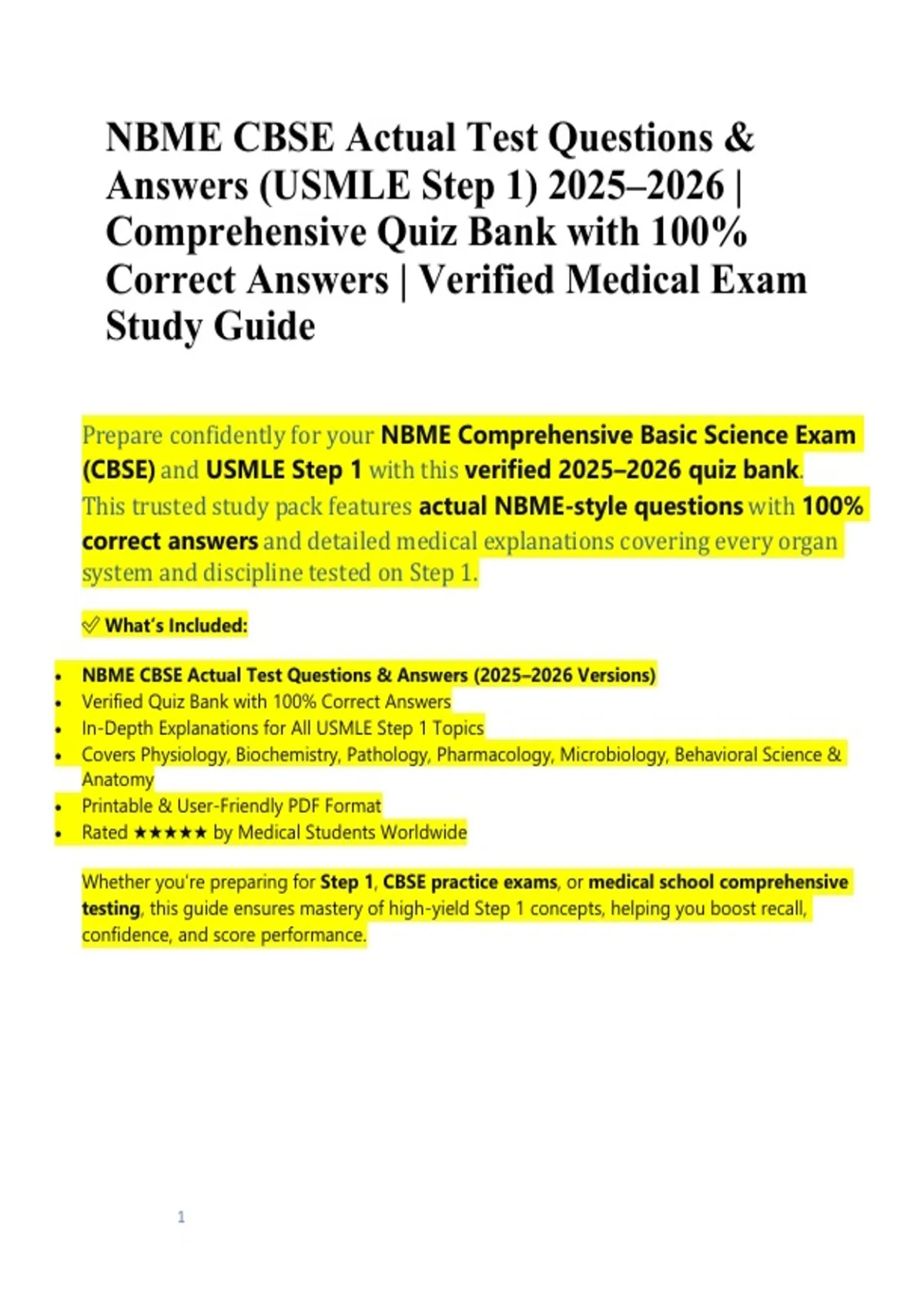 NBME CBSE Actual Test Questions & Answers – USMLE Step 1 Comprehensive ...