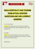 DECA HOSPITALITY AND TOURISM EXAM ACTUAL 2026 QUESTIONS AND 100&percnt; CORRECT ANSWERS