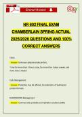 NR 602 FINAL EXAM CHAMBERLAIN SPRING ACTUAL 2026 QUESTIONS AND 100&percnt; CORRECT ANSWERS