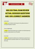 NSG 252 FINAL EXAM REVIEW ACTUAL 2026 QUESTIONS AND 100&percnt; CORRECT ANSWERS