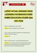 LATEST ACTUAL 2026 TEXAS LICENSING FOR MANUFACTURED HOMES EDUCATION COURSE Q&A 100&percnt; PASS