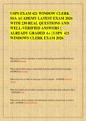 USPS EXAM 421 WINDOW CLERK  SSA ACADEMY LATEST EXAM 2026  WITH 230 REAL QUESTIONS AND  WELL-VERIFIED ANSWERS &vert;  ALREADY GRADED A&plus; &vert; USPS  421  WINDOWS CLERK EXAM 2026