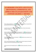 LEADERSHIP CONCEPTS AND STYLES&colon; DEFINITIONS&comma; COMPONENTS&comma; AND APPROACHES EXAM QUESTIONS AND ANSWERS GRADED A&plus; 2025&sol;2026