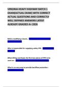 VIRGINIA HEAVY HIGHWAY BATCH 1 EXAM&lpar;ACTUAL EXAM&rpar; WITH CORRECT ACTUAL QUESTIONS AND CORRECTLY WELL DEFINED ANSWERS LATEST ALREADY GRADED A&plus; 2026