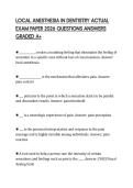 LOCAL ANESTHESIA IN DENTISTRY ACTUAL EXAM PAPER 2026 QUESTIONS ANSWERS GRADED A&plus;
