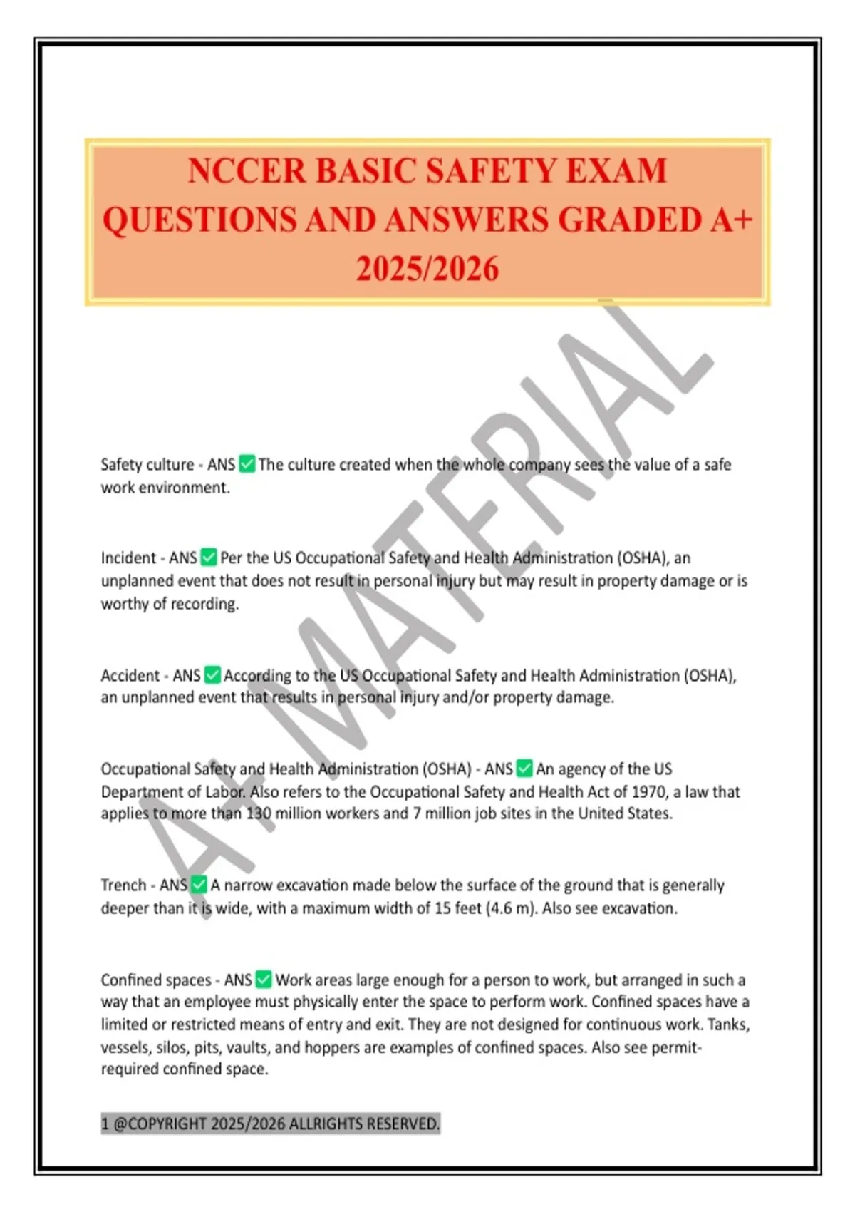 NCCER BASIC SAFETY EXAM QUESTIONS AND ANSWERS GRADED A+ 2025/2026 ...