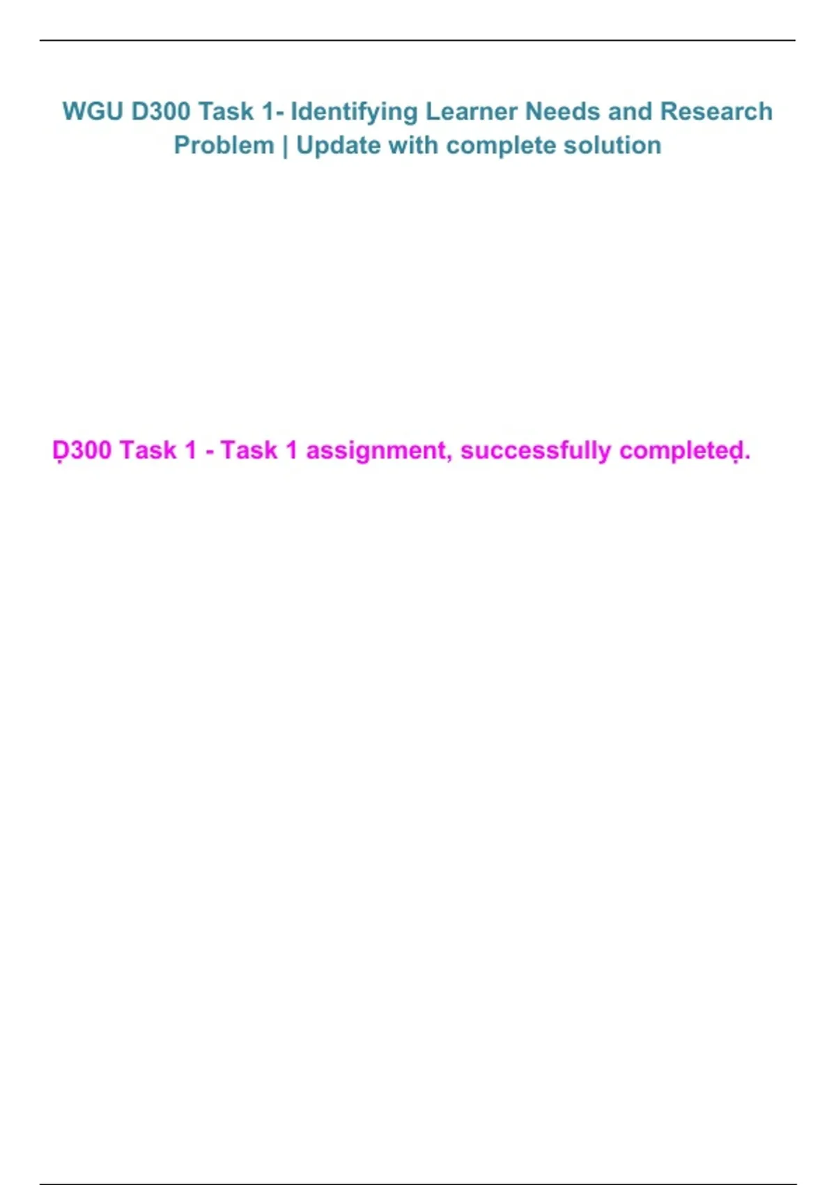 D301 Task 1 Example WGU D300 Task 1 Identifying Learner Needs and Research Problem ...