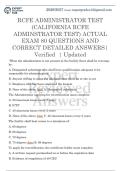 RCFE ADMINISTRATOR TEST  &lpar;CALIFORNIA RCFE  ADMINSTRATOR TEST&rpar; ACTUAL  EXAM 80 QUESTIONS AND  CORRECT DETAILED ANSWERS&vert;  Verified  &vert; Updated 
