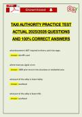 TAXI AUTHORITY PRACTICE TEST ACTUAL 2026 QUESTIONS AND 100&percnt; CORRECT ANSWERS