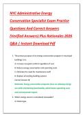 NYC Administrative Energy  Conservation Specialist Exam Practice  Questions And Correct Answers  &lpar;Verified Answers&rpar; Plus Rationales 2026  Q&A &vert; Instant Download Pdf 
