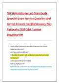 NYC Administrative Job Opportunity  Specialist Exam Practice Questions And  Correct Answers &lpar;Verified Answers&rpar; Plus  Rationales 2026 Q&A &vert; Instant  Download Pdf 