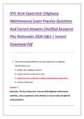 NYC Area Supervisor &lpar;Highway  Maintenance&rpar; Exam Practice Questions  And Correct Answers &lpar;Verified Answers&rpar;  Plus Rationales 2026 Q&A &vert; Instant  Download Pdf
