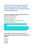 Maryland Home Improvement Contractor Exam Practice Questions with Correct Answers