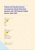 Property and Casualty Insurance Licensing Exam &vert;Study Guide Exam Questions with 100&percnt; Expertly Verified Answers&comma; 2026 &vert; 2027&period;    