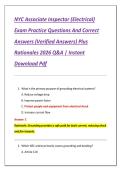 NYC Associate Inspector &lpar;Electrical&rpar;  Exam Practice Questions And Correct  Answers &lpar;Verified Answers&rpar; Plus  Rationales 2026 Q&A &vert; Instant  Download Pdf