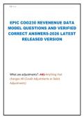EPIC COG230 REVENENUE DATA MODEL QUESTIONS AND VERIFIED CORRECT ANSWERS