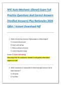 NYC Auto Mechanic &lpar;Diesel&rpar; Exam Full  Practice Questions And Correct Answers  &lpar;Verified Answers&rpar; Plus Rationales 2026  Q&A &vert; Instant Download Pdf 