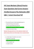 NYC Auto Mechanic &lpar;Diesel&rpar; Practice  Exam Questions And Correct Answers  &lpar;Verified Answers&rpar; Plus Rationales 2026  Q&A &vert; Instant Download Pdf 